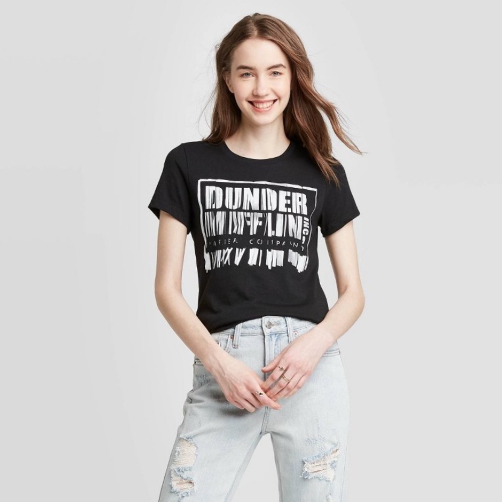 The Office Black Dundler Mufflin Graphic Tee Large Juniors NEW
